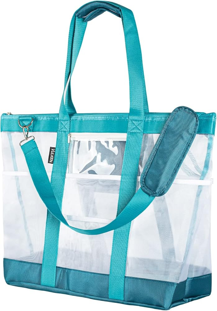 Vulken 42L Extra Large Mesh Beach Bag. 9 Pockets Top Zip Tote Bag Shoulder Bag | Amazon (US)