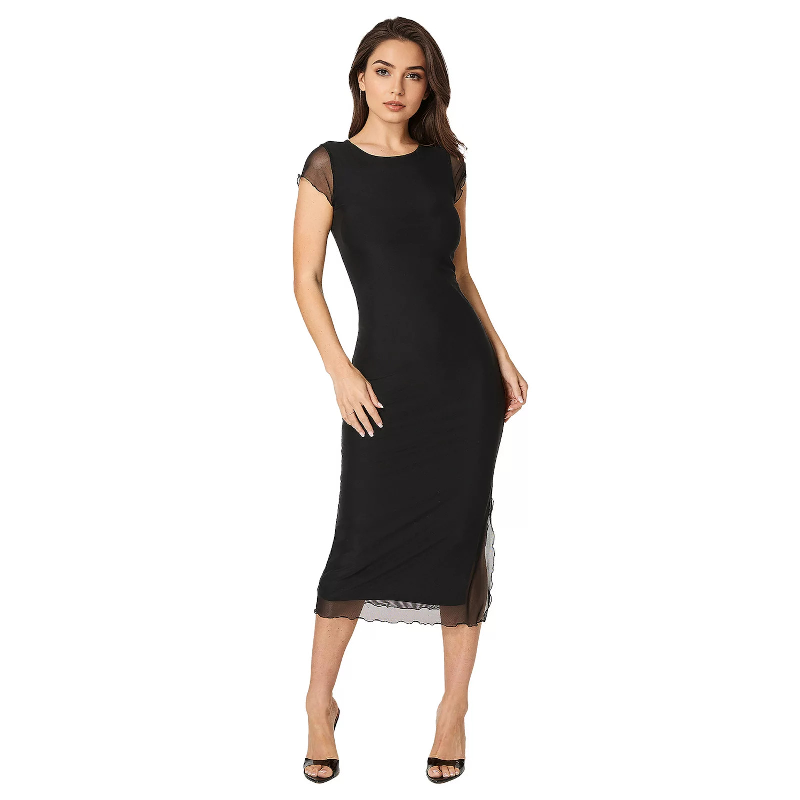 Women's bebe Powermesh Maxi T-Shirt Dress, Size: XS Regular, Black | Kohl's