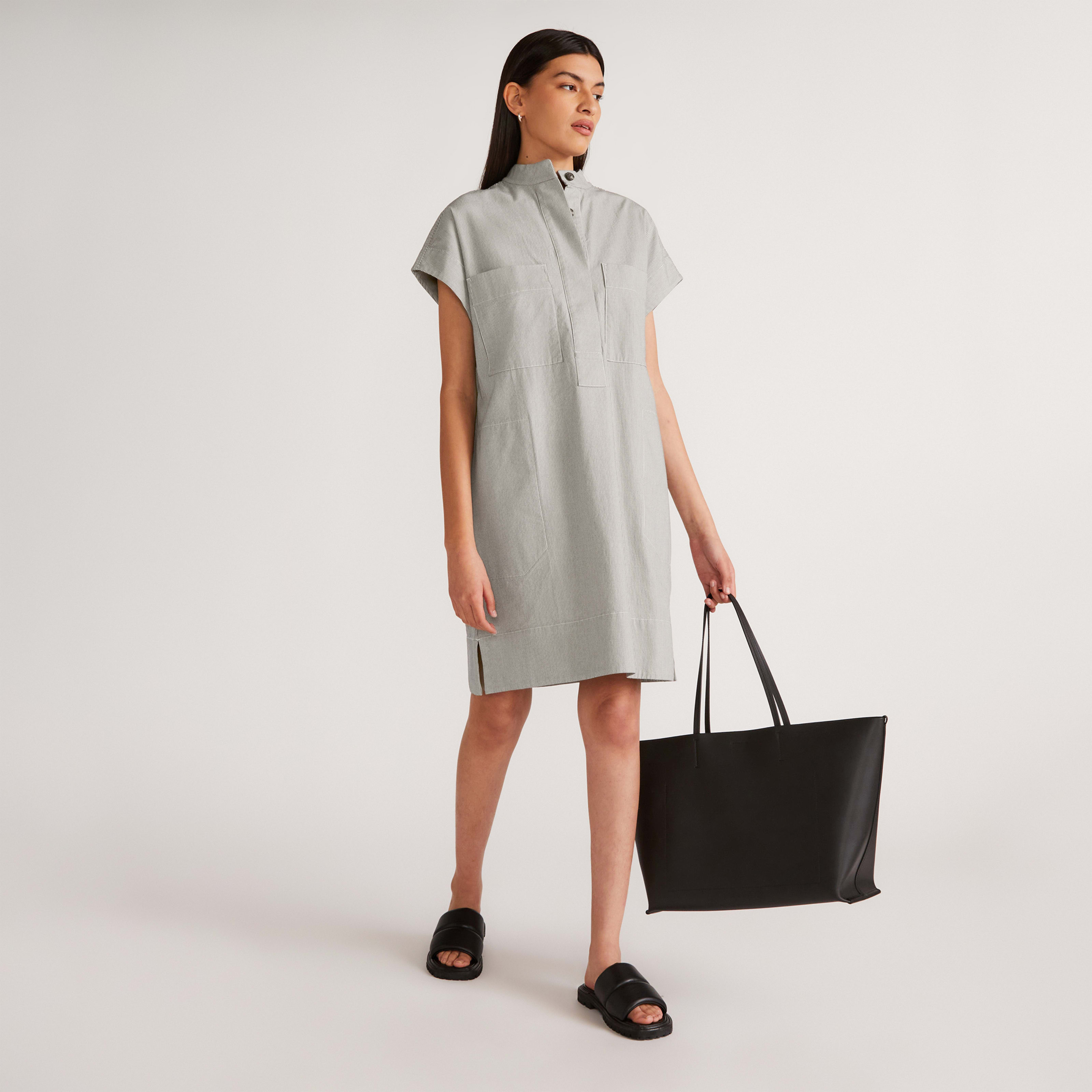 Women's Easy Workwear Dress by Everlane in Canvas Tan/Navy, Size XXL | Everlane