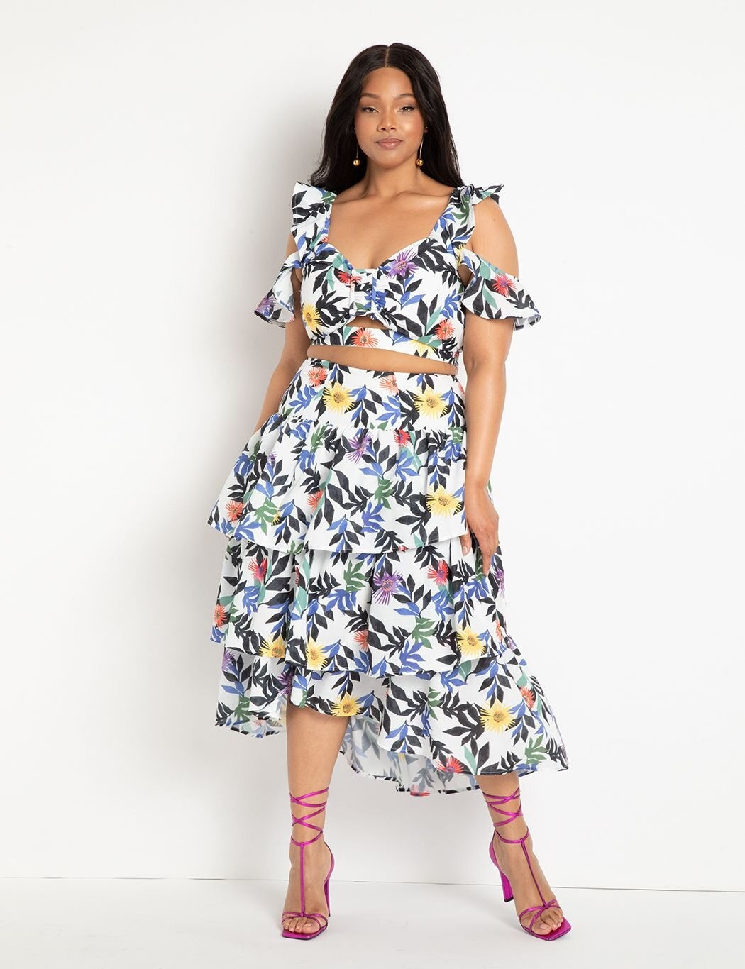 Asymmetric Tiered Midi Skirt | Women's Plus Size Skirts | ELOQUII | Eloquii