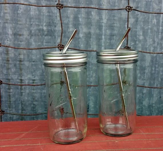 Set of 3 Mason Jar Tumbler | 24 oz Mason Drinking Jars Set of 3 & Stainless Steel Straws | To Go 24  | Etsy (US)