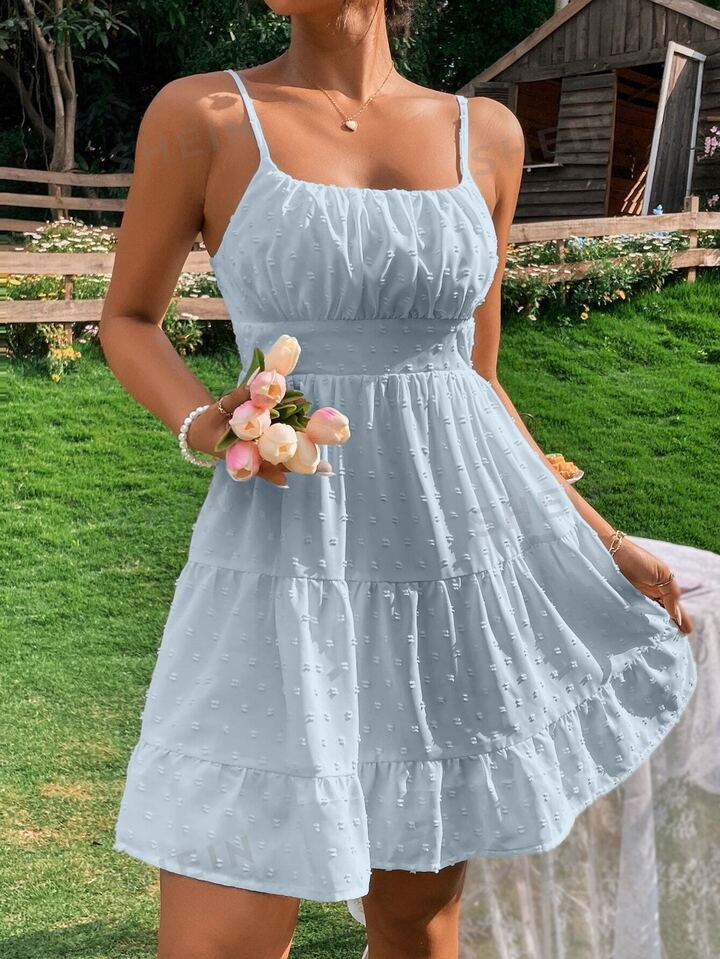 SHEIN WYWH Swiss Dot Ruffle Hem Cami Dress | SHEIN