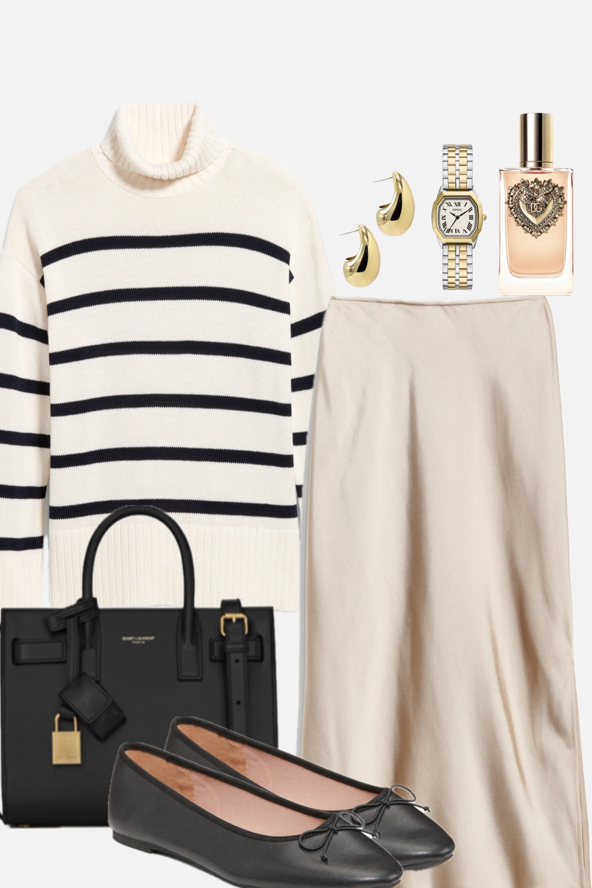 Classic Parisian inspired fall outfit perfect for work, school, or bopping around. 

fall outfit. Fall. Satin skirt. Satin skirt outfit. Striped sweater. Turtleneck. Ballet flats. Top handle bag. Watch. Two toned watch. Chunky jewelry. Fall trends. Work outfit. Office outfit. School outfit. College outfit. Brunch outfit. Parisian outfit. Parisian style. 


#LTKItBag #LTKWorkwear #LTKFindsUnder50