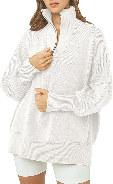 PRETTYGARDEN Women's Fall Oversized Sweaters Long Sleeve Casual 1/4 Zip Up Sweatshirts Pullover W... | Amazon (US)
