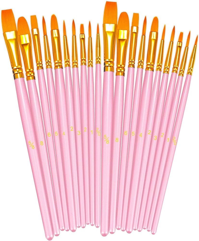 BOSOBO Paint Brushes Set, 2 Pack 20 Pcs Round Pointed Tip Nylon Hair Artist Acrylic Paint Brushes... | Amazon (US)