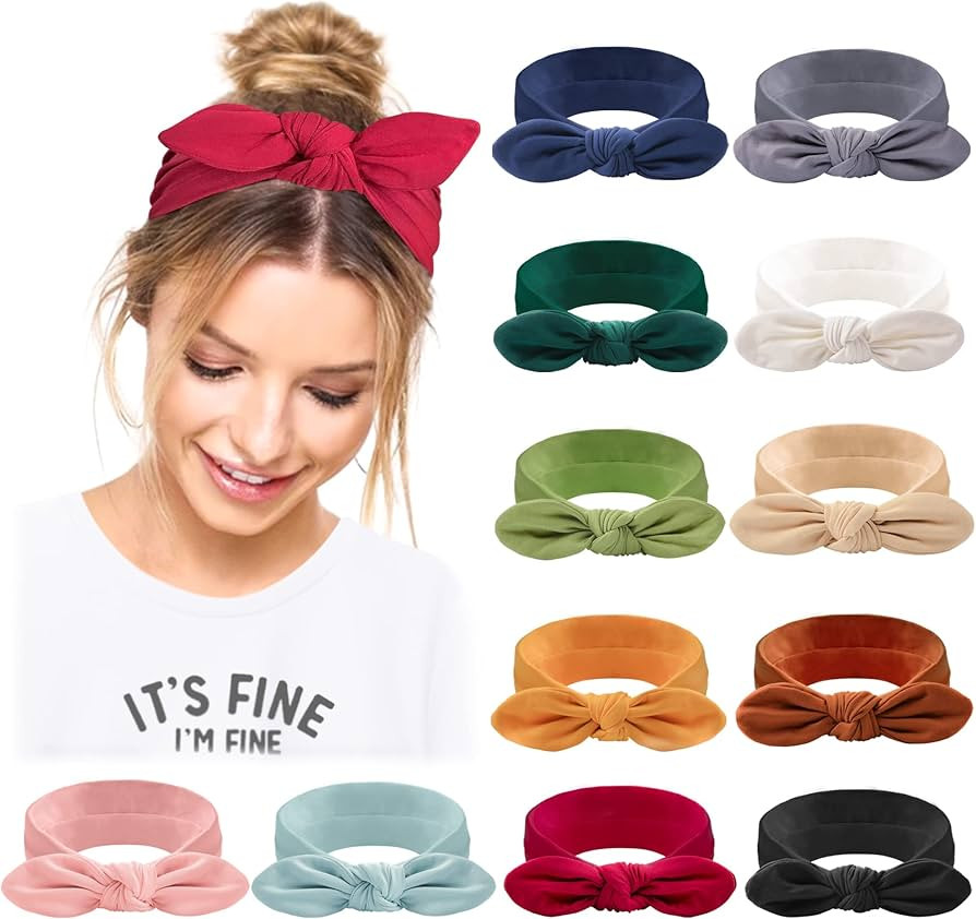 Jesries Headbands for Women Non Slip Hair Bands with Bows Rabbit Ears Workout Running Sport Sweat... | Amazon (US)