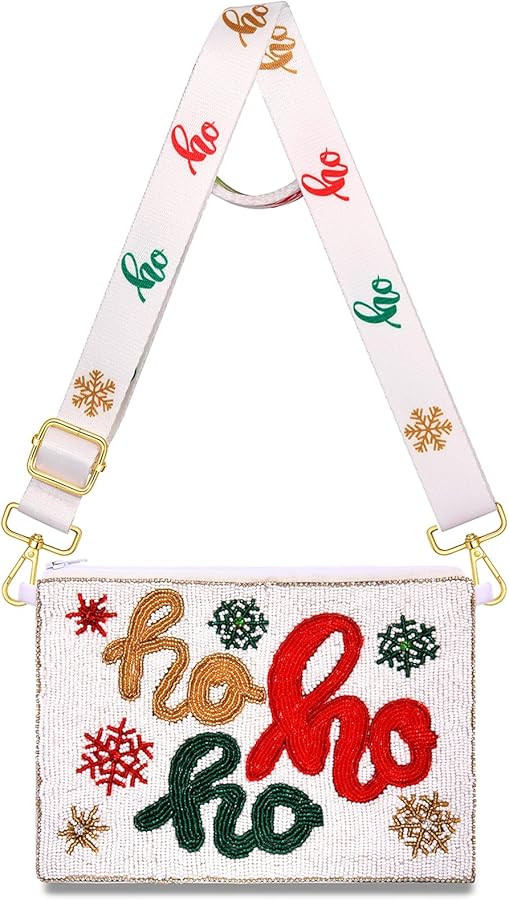 Christmas Purse for Women Beaded Xmas Tree Reindeer Snowflake Bell Crossbody Shoulder Bag Christm... | Amazon (US)