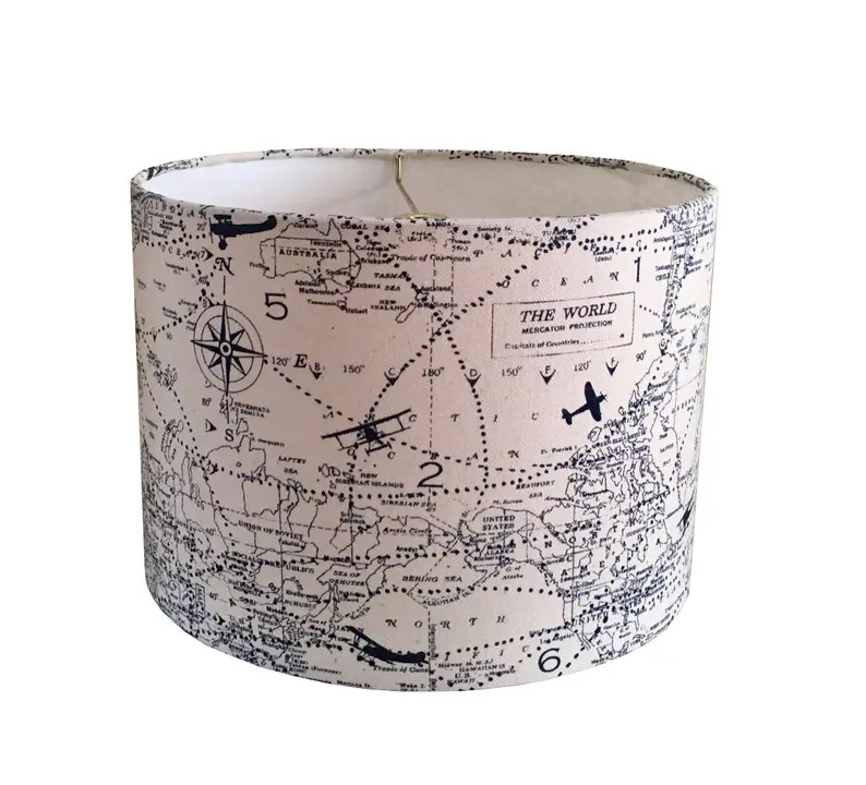Drum Airplane Lamp Shade  Vintage World Map Navy Blue Natural | Etsy | Etsy (US)