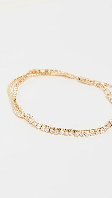 Round Pave Cubic Zirconia and Snake Chain Bracelet | Shopbop