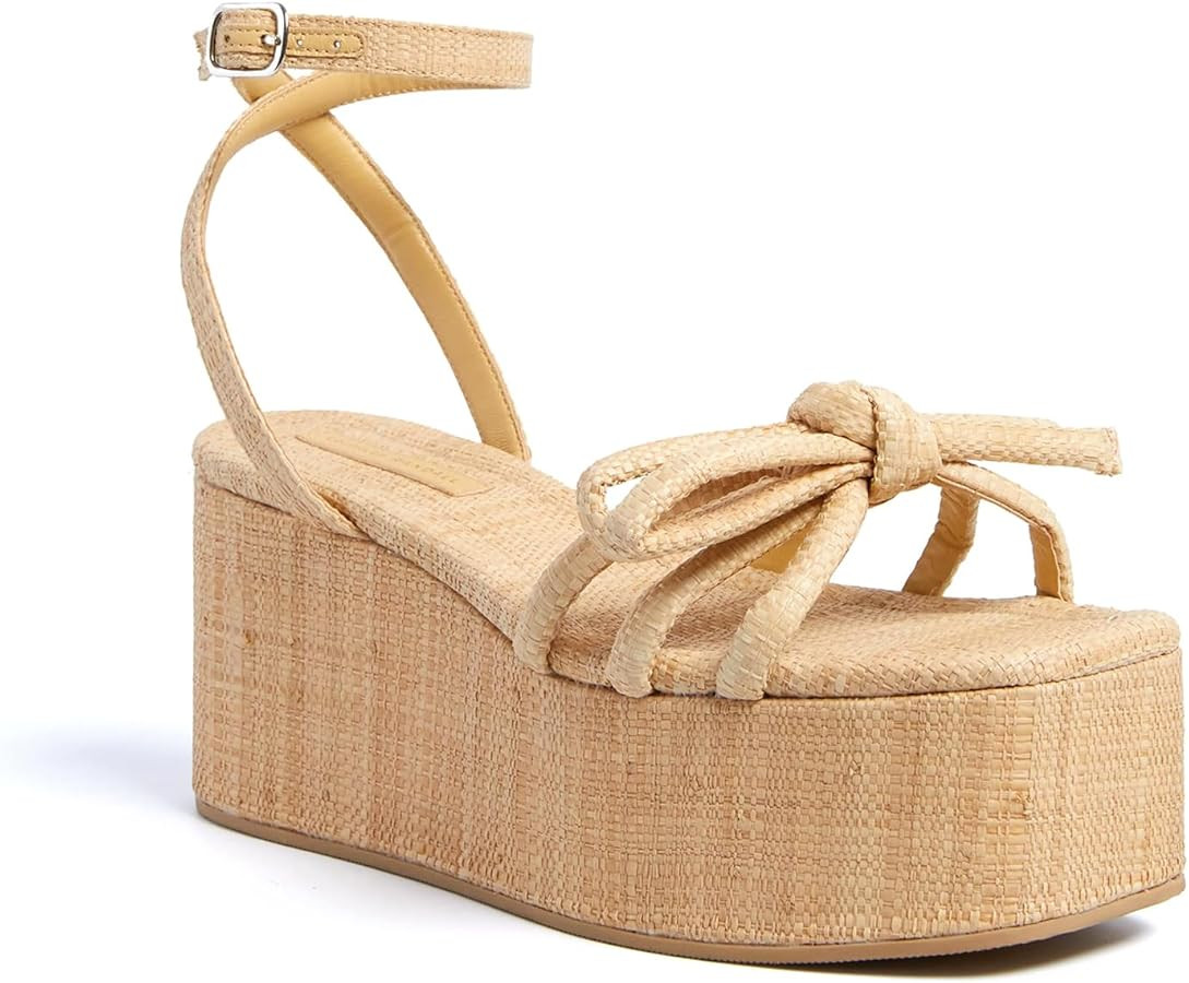 DOEYG Raffia Platform Sandals for Women Bow Espadrille Wedges Sandals Comfortable Summer Cute Cas... | Amazon (US)