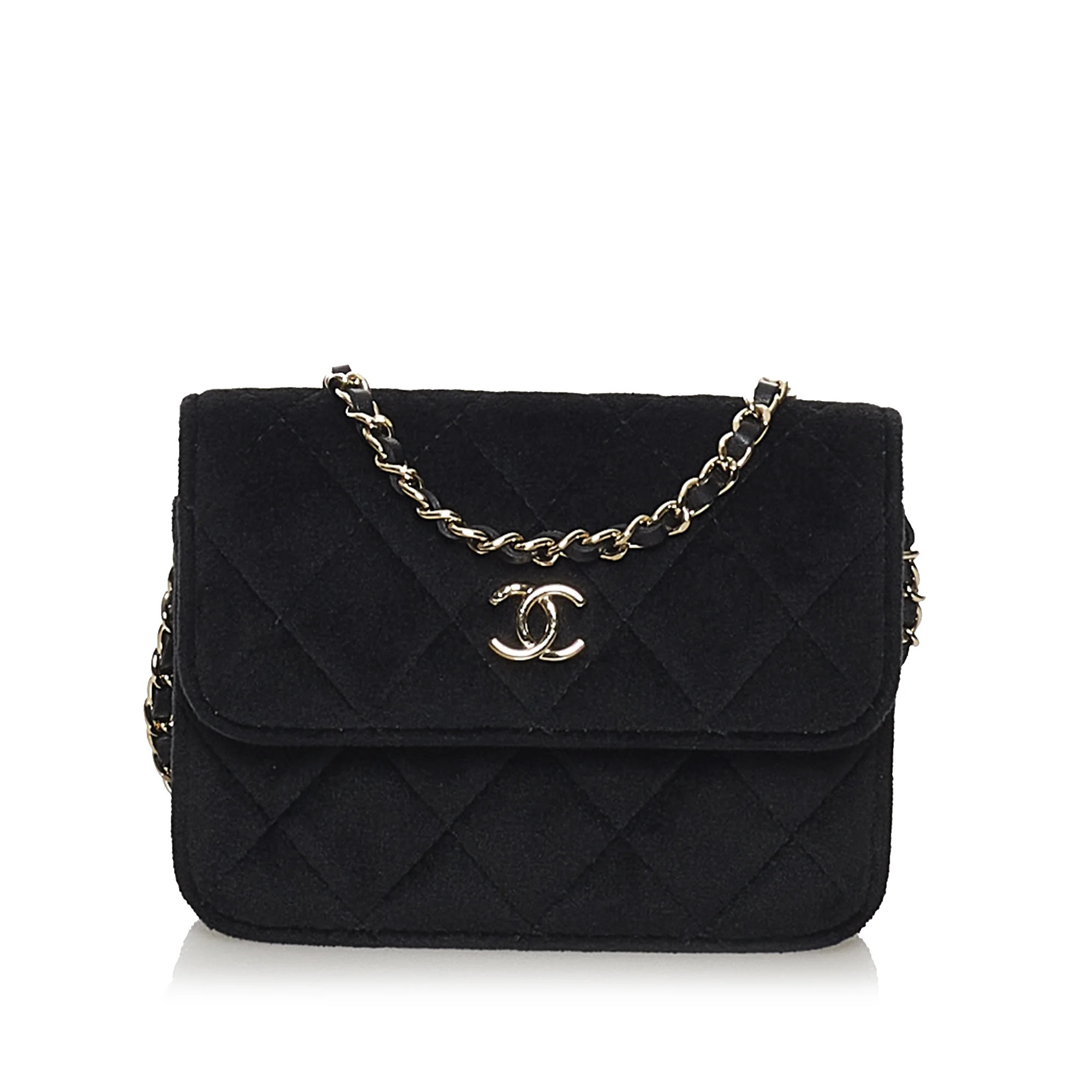 Pre-Owned Authenticated Chanel Matelasse Pearl Crush Flap Bag Velvet Fabric Black Shoulder Bag Wo... | Walmart (US)