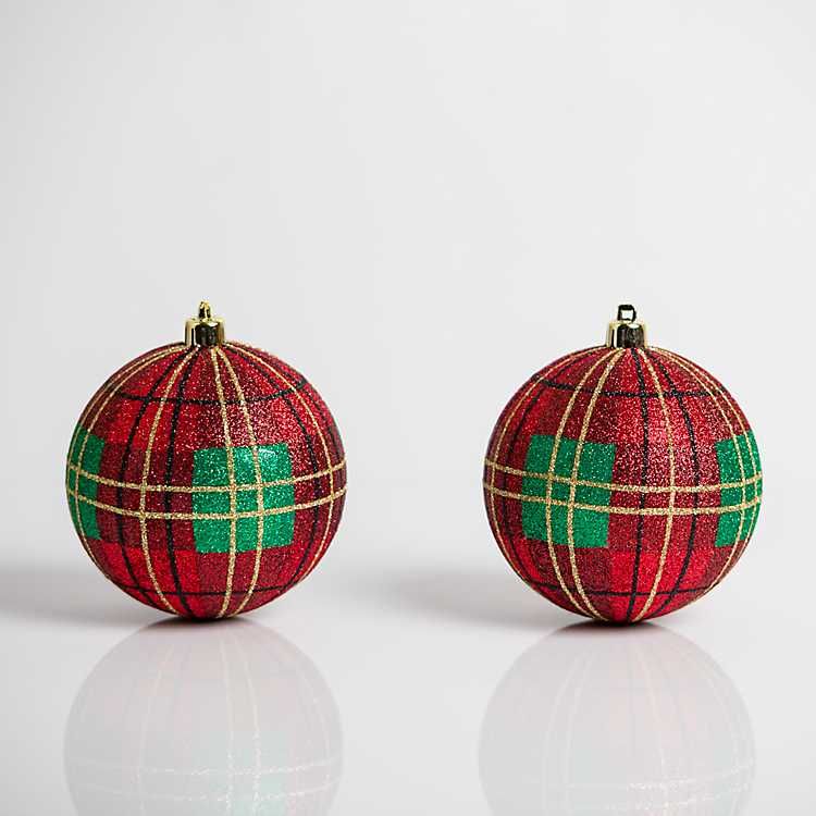 Red and Green Tartan Plaid Ornaments, Set of 2 | Kirkland's Home