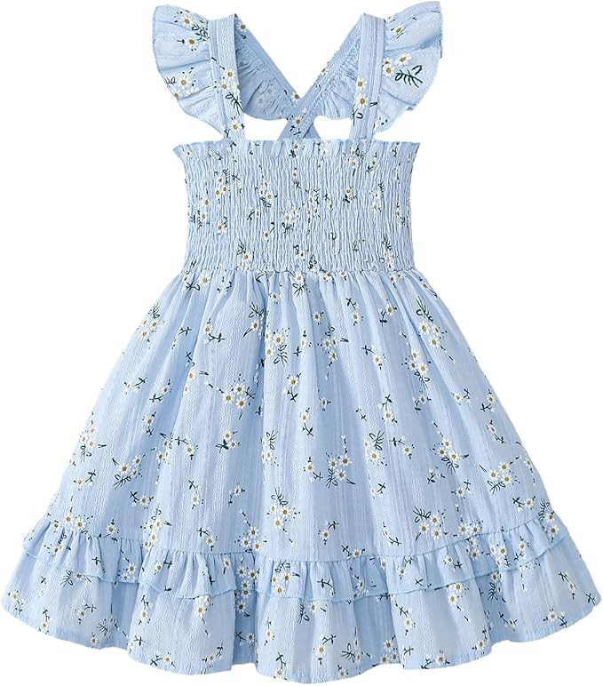 Noubeau Toddler Girl Dress Summer Smocked Boho Sleeveless Ruffle Dresses for Toddler Dress Casual... | Amazon (US)