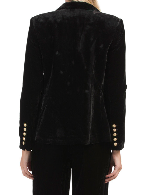 Long Sleeve Notch Collar Double Breasted Velvet Blazer | Marshalls