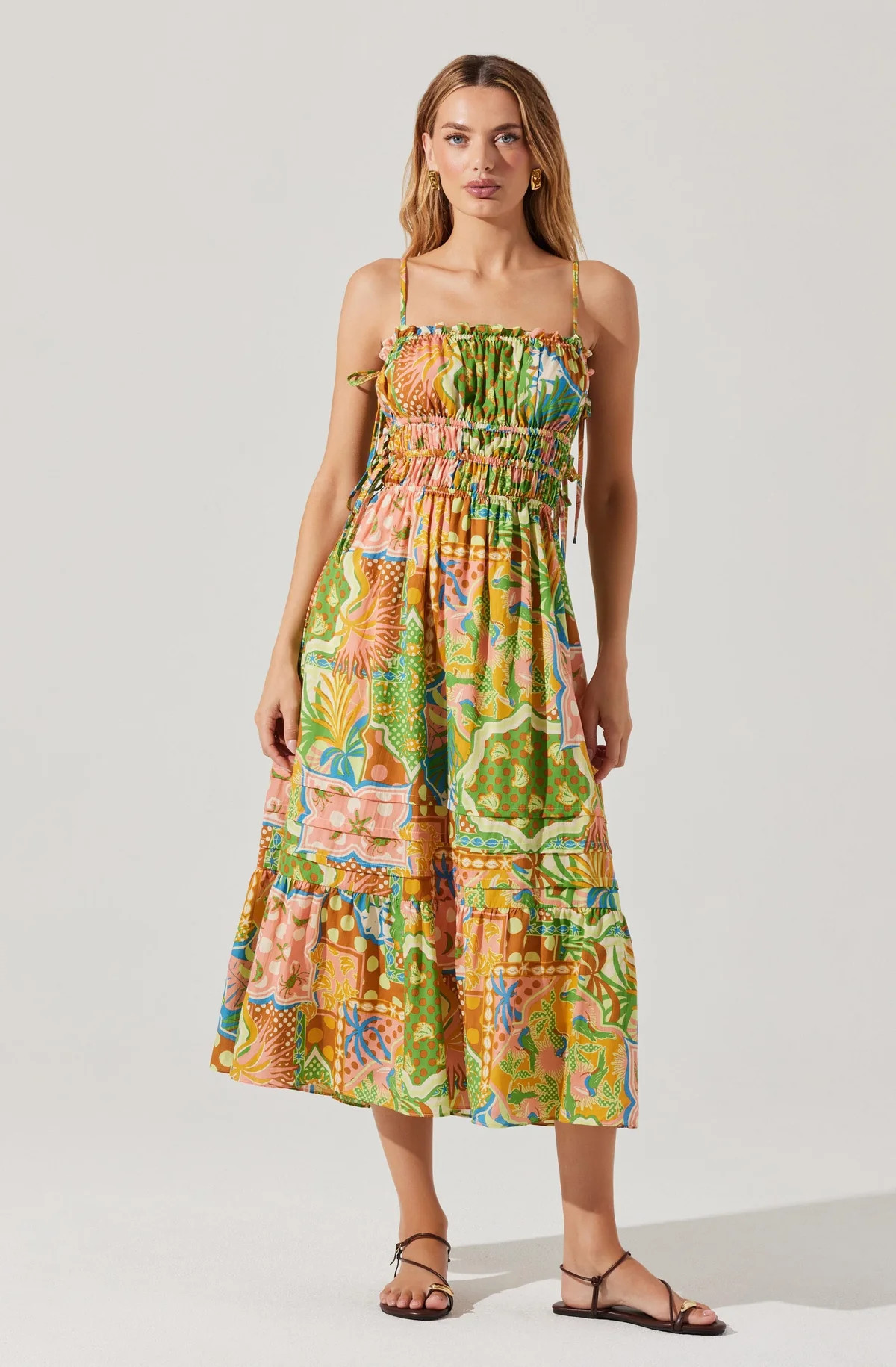 Elisabeth Printed Shirred Midi Dress | ASTR The Label (US)