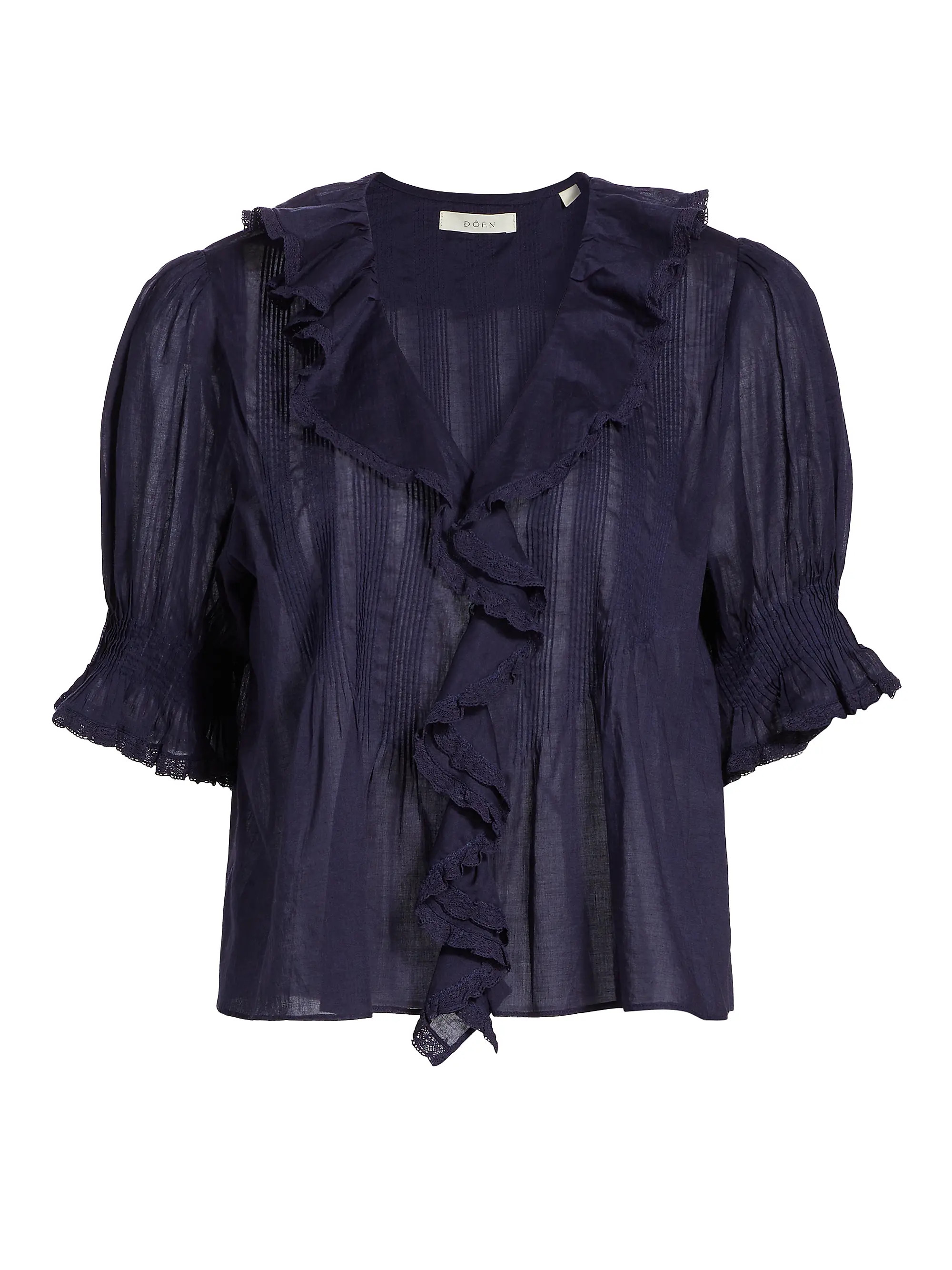 DÔEN Henri Ruffled Cotton Short-Sleeve Blouse | Saks Fifth Avenue | Saks Fifth Avenue