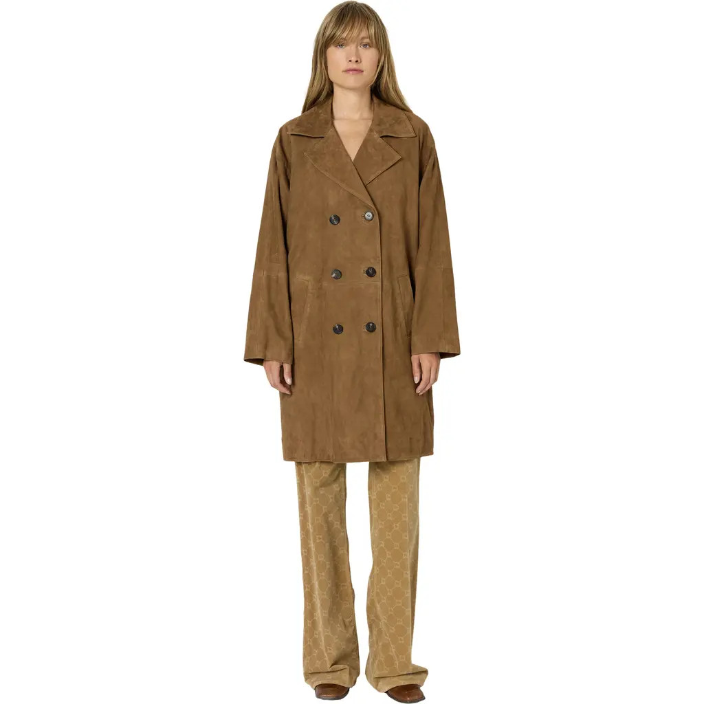 GERARD DAREL Manon Suede Double Breasted Jacket in Camel at Nordstrom, Size Medium | Nordstrom