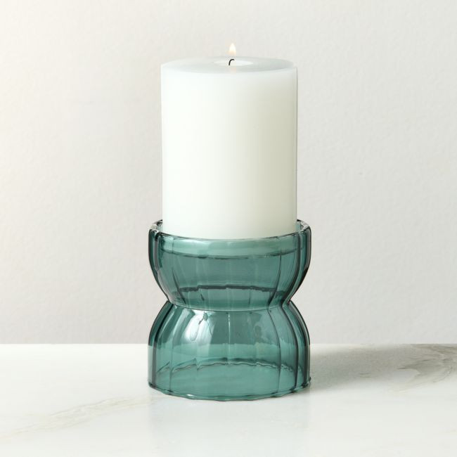 Melina Teal Glass Pillar Candle Holder Large | CB2