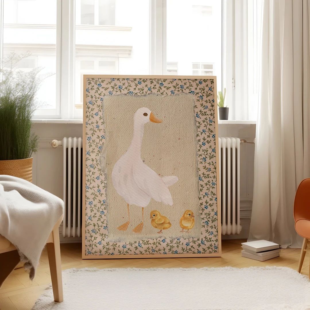 Vintage Mother Duck Print, Digital Downloadable Wall Art, Nursery Art, Abstract Vintage Painting,... | Etsy (US)