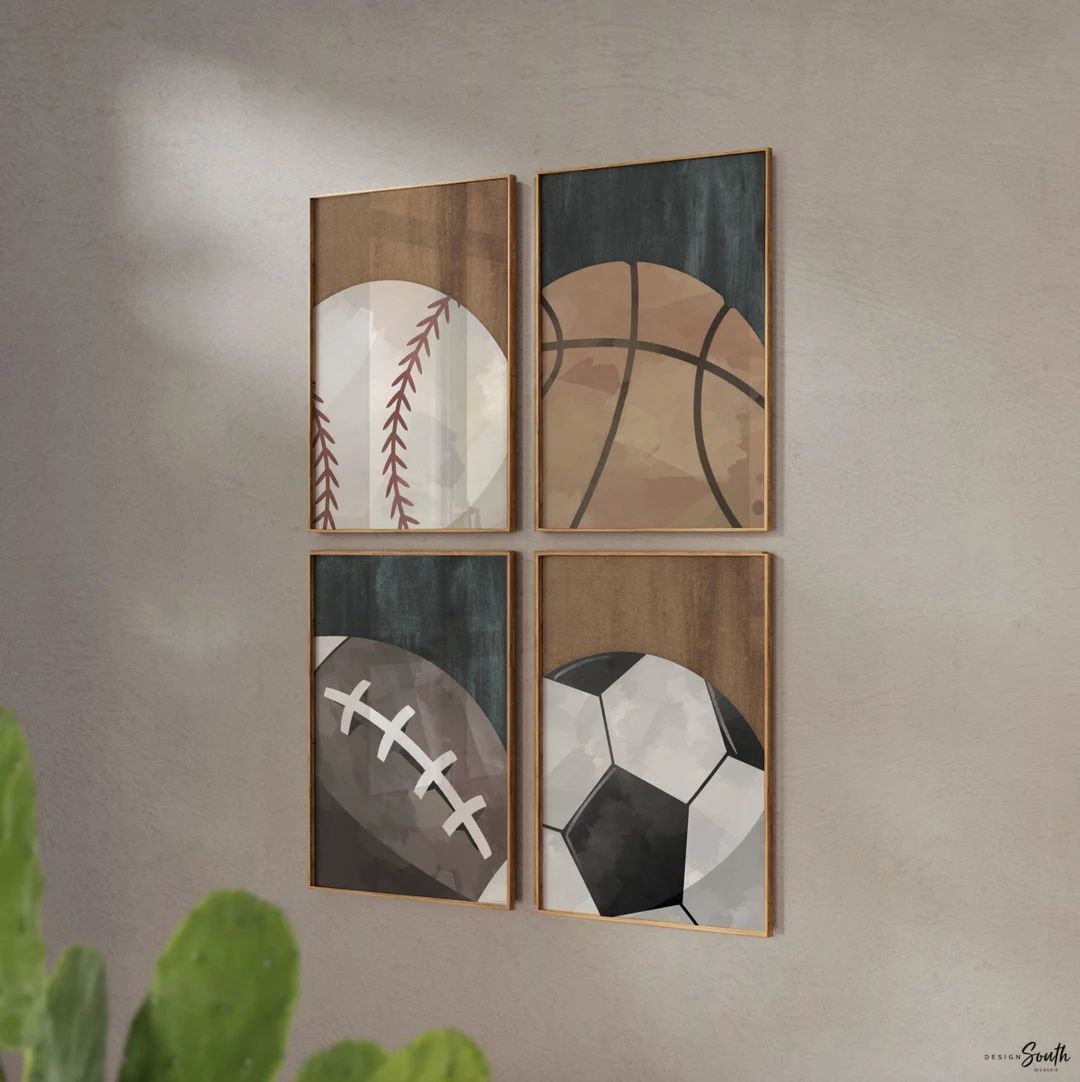 Rustic Industrial Kids Room Sports Decor, Modern Sports Nursery Art Set, Industrial Kids Playroom... | Etsy (US)