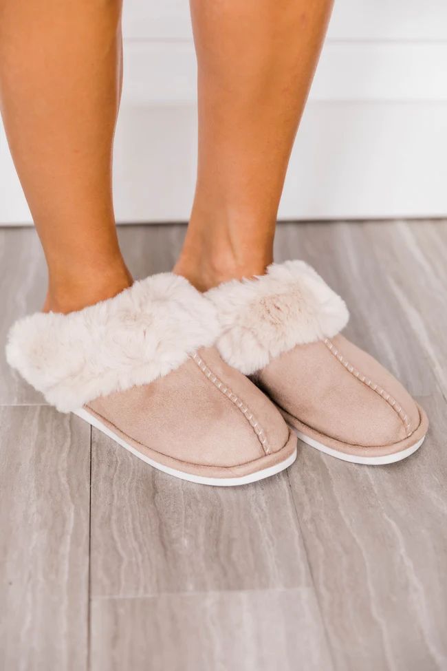 I'm Walking On Air Taupe Slippers | Pink Lily