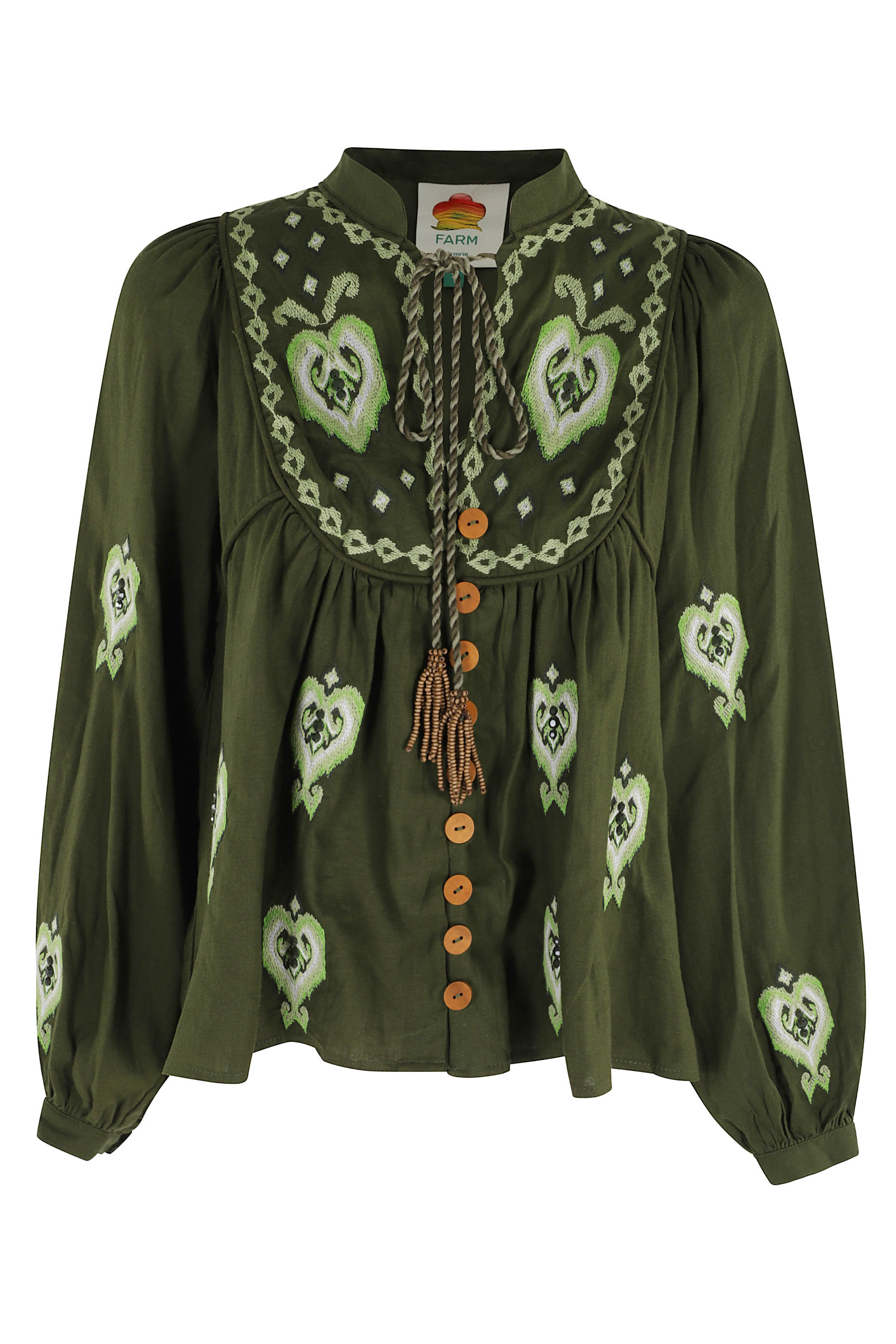 Farm Rio Green Embroidered Blouse Lino Viscosa Camicia - Women | Italist.com US
