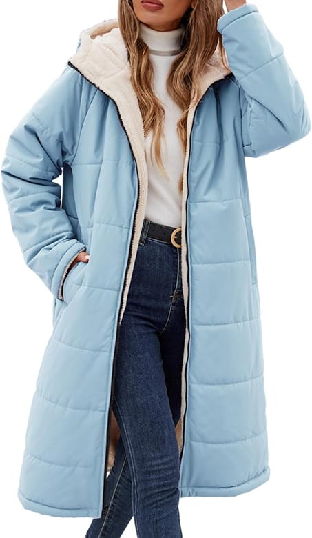 Yusongirl Womens Winter Long Coats Trendy Puffer Jacket Sherpa Fleece Lined Down Coat Long Sleeve... | Amazon (US)