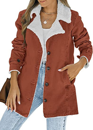Rosfancy Women Faux Fur Fleece Lined Coat Jacket Long Sleeve Lapel Collar Oversized Coats With Po... | Walmart (US)
