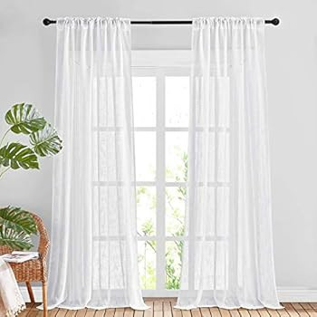 NICETOWN White Sheer Linen Curtains for Living Room, Rod Pocket & Back Tab Sweep to Floor Window ... | Amazon (US)
