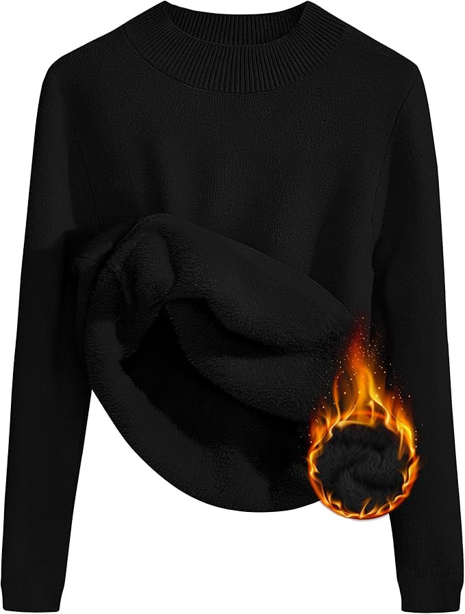 ZESICA Women's Fleece Sherpa Lined Sweater 2026 Winter Thermal Shirts Long Sleeve Mock Neck Slim ... | Amazon (US)