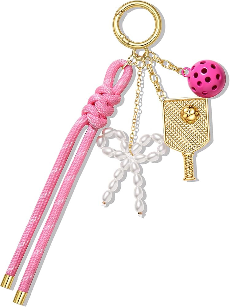 Football Baseball Basketball Golf Bag Charms Keychain for Women Men Nylon Rope Pearl Bow Purse Ch... | Amazon (US)