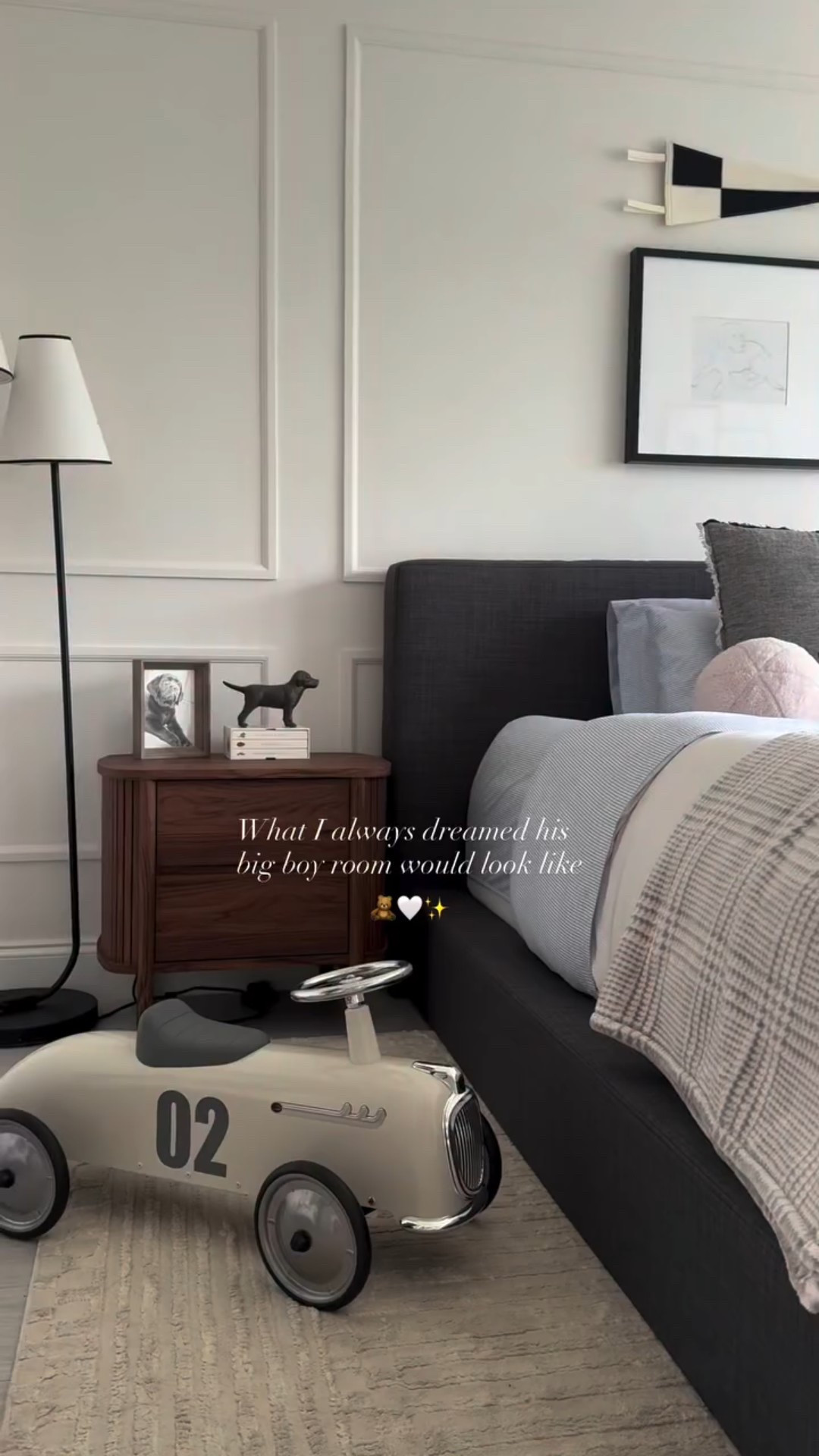 This transition was so emotional but this little space holds so much magic ✨🧸 the place where all his little dreams will begin ✨🤍 #bigboyroom  #kidsroominspo #boybedroom #toddlermom