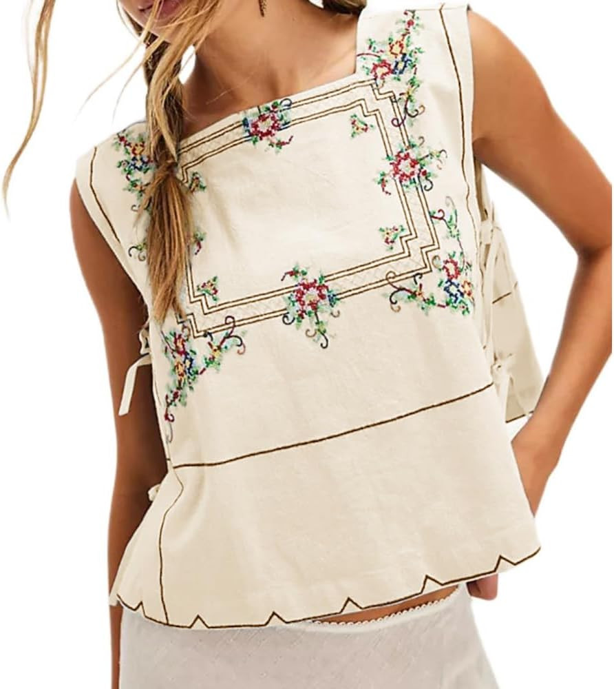 Amiblvowa Tie Front Tank Top Y2k Women Teen Girl Sleeveless Crop Vest Low V Neck Bow Sexy Going O... | Amazon (US)