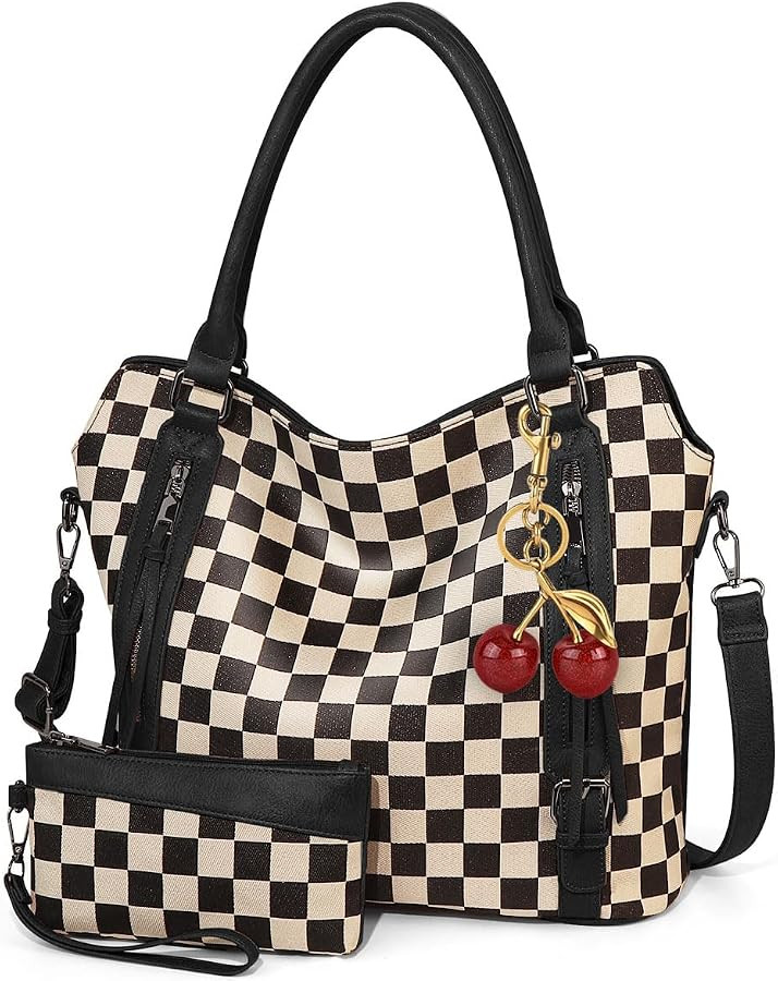 Checkered Tote Bag Large Checkered Purses for Women Plaid Hobo Shoulder Bag Multiple Pockets Tote... | Amazon (US)