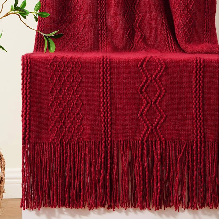 BATTILO HOME Red Throw Blanket for Couch, Soft Decorative Knitted Throw Blanket, Sofa Lightweight... | Amazon (US)