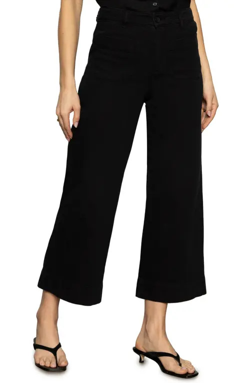 Sanctuary Soft Marine High Waist Wide Leg Crop Cotton Pants in Black at Nordstrom, Size 29 | Nordstrom