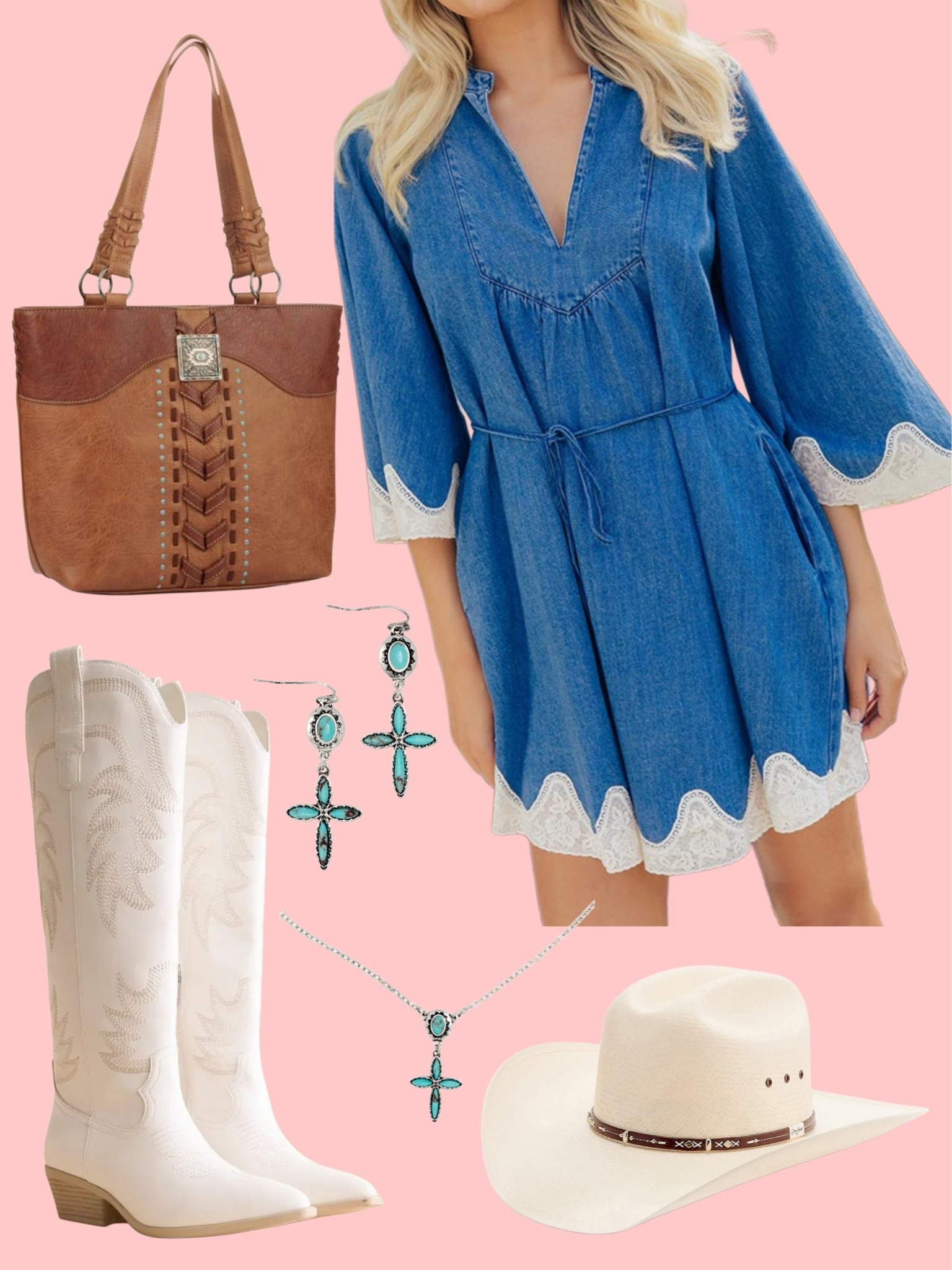 Full western boho style outfit! The lace trim detail on the denim dress is so cute I different!

#LTKootd #LTKgrwm #LTKSeasonal