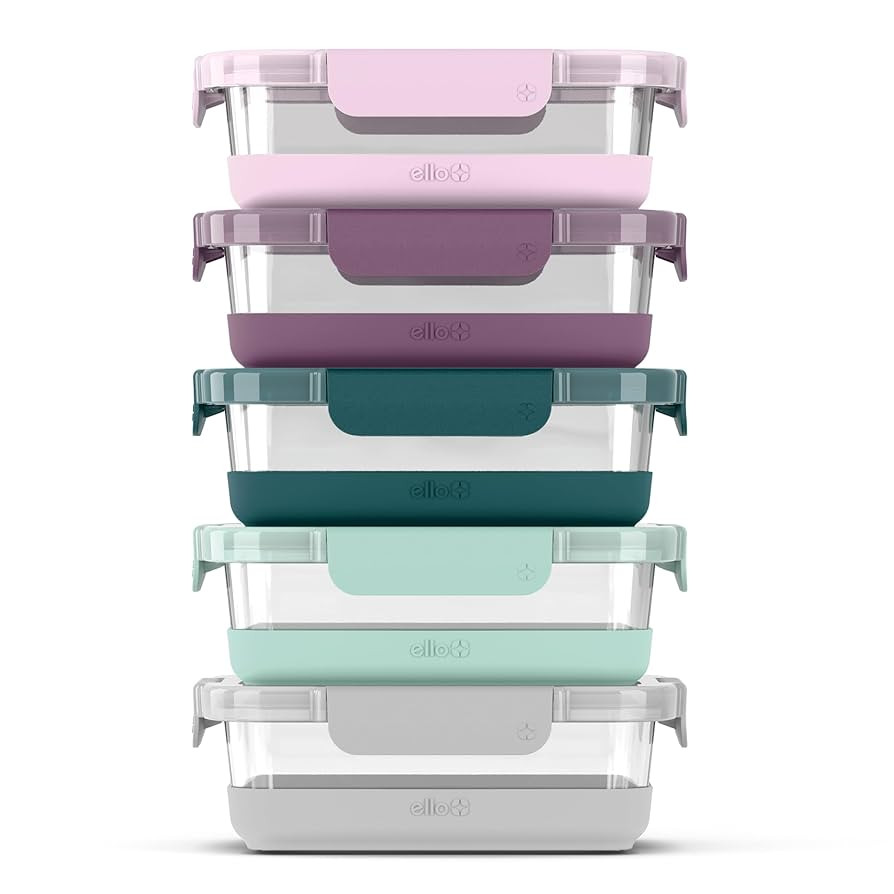 Ello Duraglass 3.4 Cup Meal Prep Sets 10Pc, 5 Pack Set- Glass Food Storage Container with Silicon... | Amazon (US)