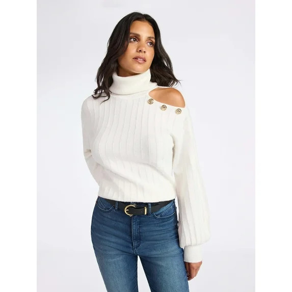 Sofia by Sofia Vergara Women's Mock Neck Button Pullover Sweater, Mid Weight, Sizes, XS-XXXL | Walmart (US)