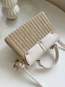 Buckle Decor Straw Satchel Bag | SHEIN