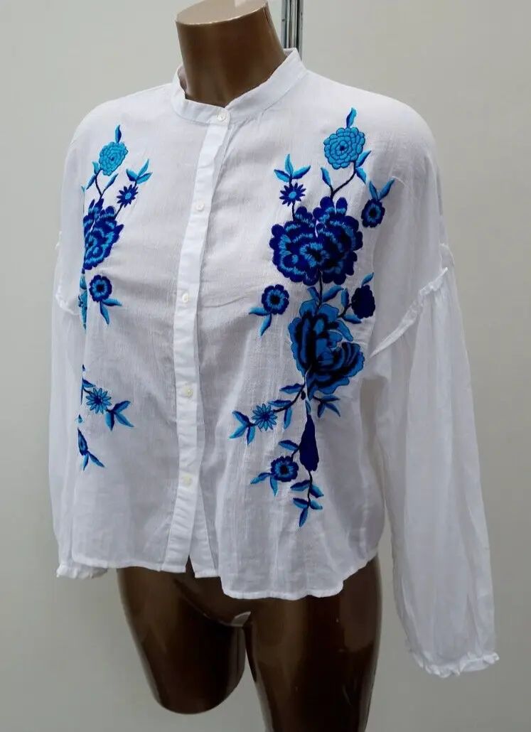 ZARA Broderie Blue White Embroidered Top Blouse Smock Shirt S 8/10  | eBay | eBay US