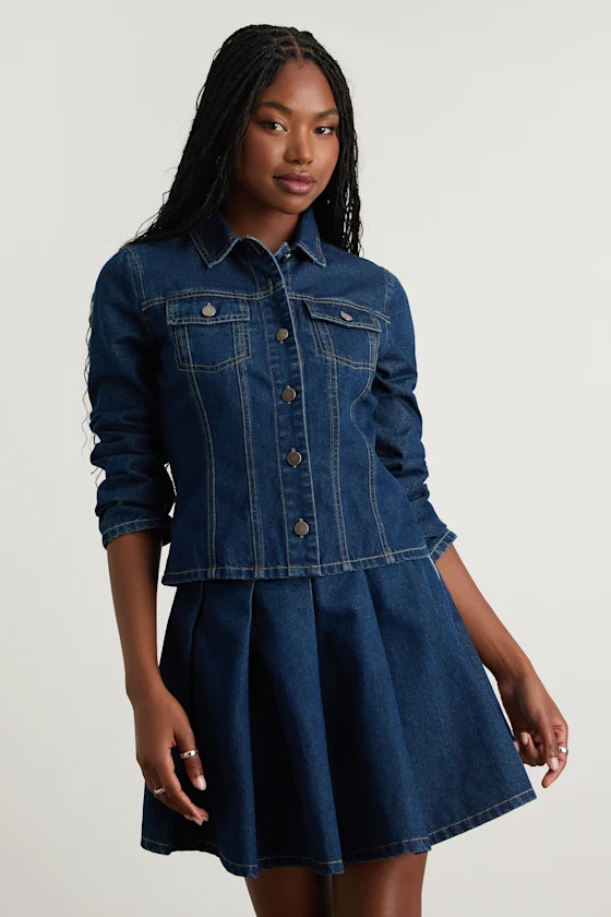 Calloway Dark Wash Denim Two-Piece Pleated Mini Dress | Lulus