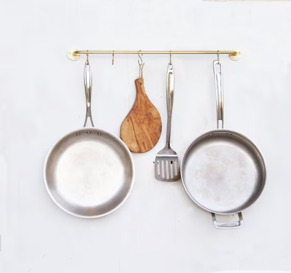 Pot Rack Wall Mount Pot Rack Brass Pot and Rail - Etsy | Etsy (US)