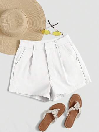 SHEIN Essnce Pantalones cortos casuales holgados de mujer de tejido plisado y de bolsillo, unicol... | SHEIN