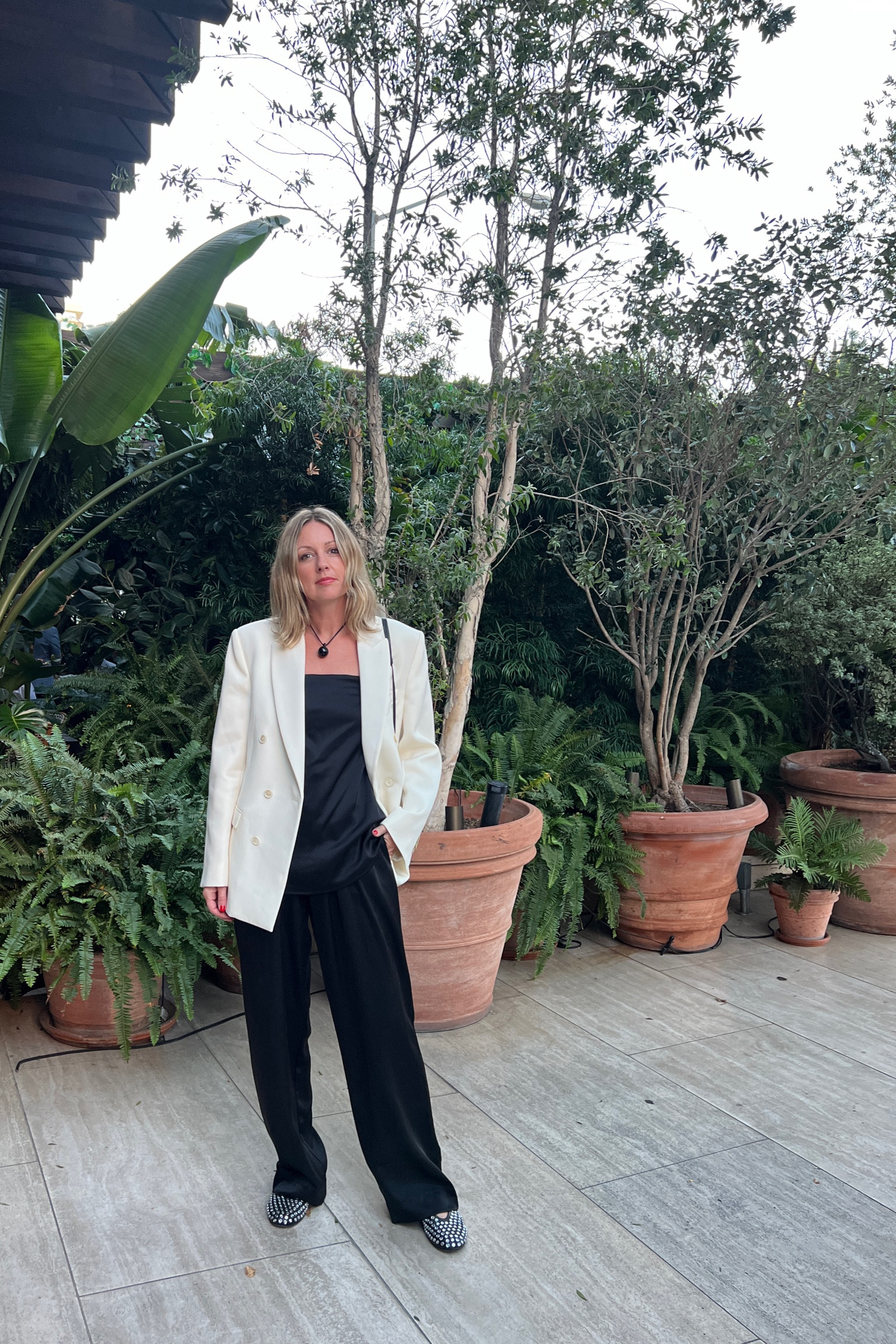 Silk bandeau two-piece set | White Blazer | Crystal Ballet Flats 

#LTKeurope #LTKstyletip #LTKfindsunder100