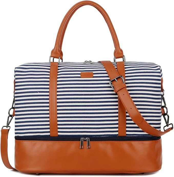 BAOSHA HB-28 Ladies Women Canvas Travel Weekender Bag Overnight Carry-on Duffel Tote Bag (Blue St... | Amazon (US)