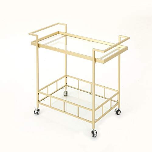 Great Deal Furniture Selby Outdoor Industrial Iron and Glass Bar Cart, Gold | Amazon (US)