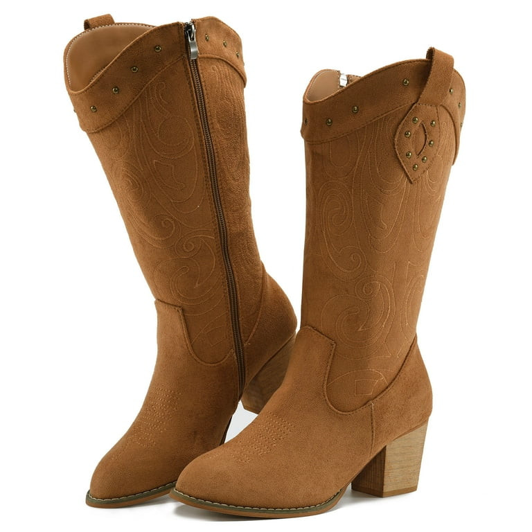 Ecetana Cowboy Boots For Women Mid Calf Cowgirl Boots Embroidered Western Boots With Chunky Heel | Walmart (US)