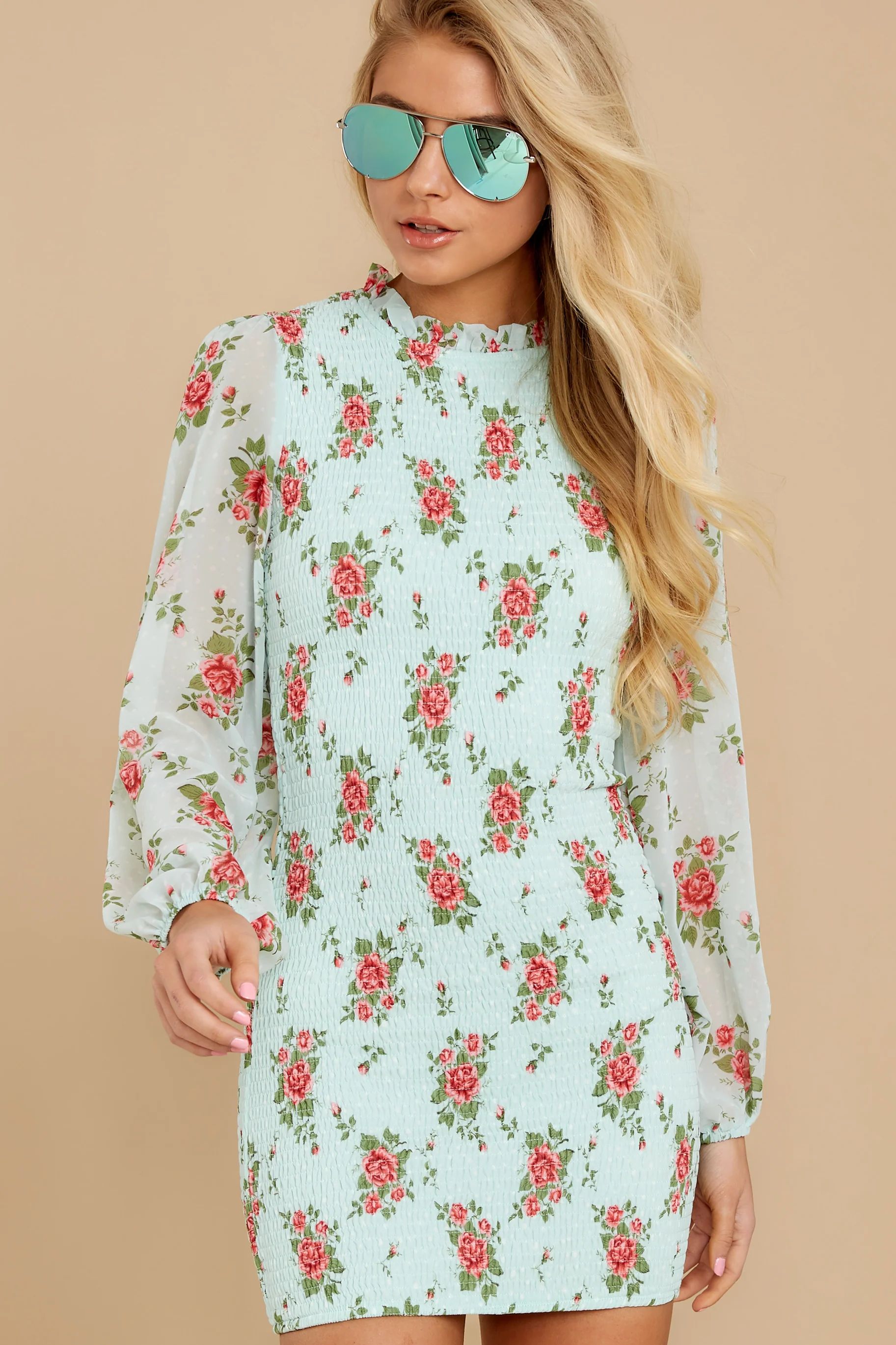 No Greater Love Mint Floral Print Dress | Red Dress 