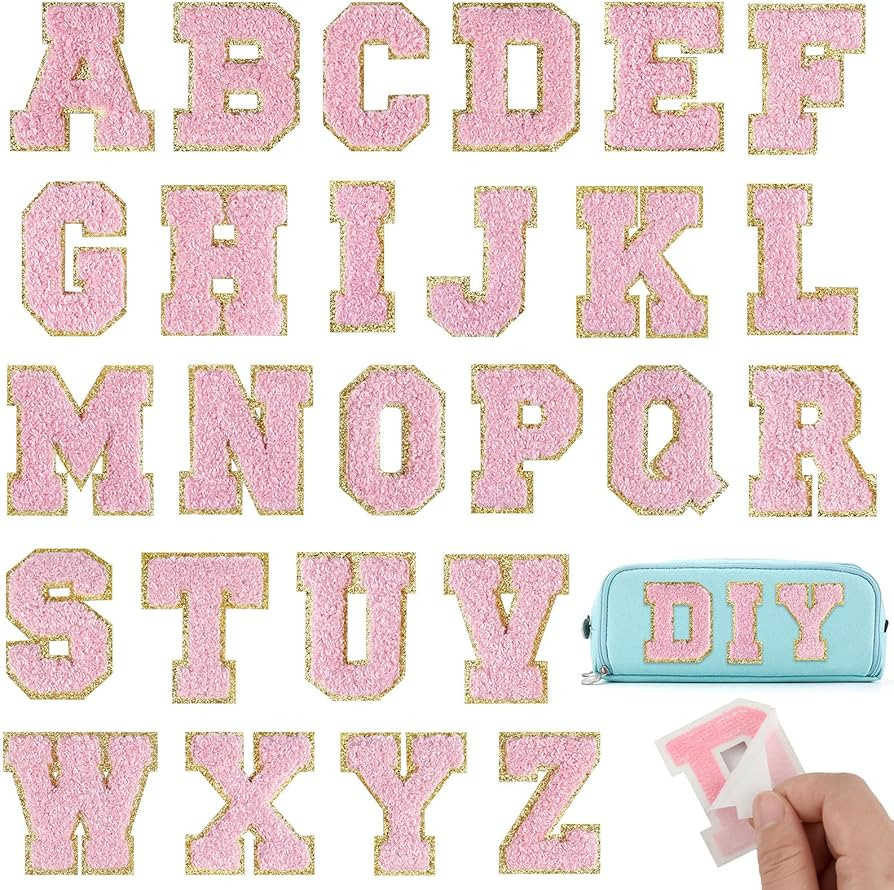 BOUBONI 26Pcs Light Pink Iron on Letters A-Z, Self Adhesive Chenille Letter Patches for Fabric Cl... | Amazon (US)